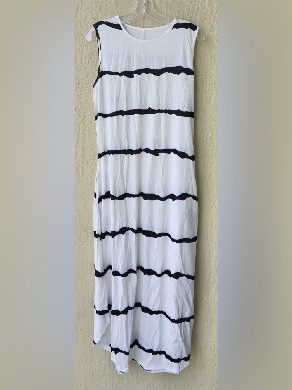 White Maxi Dress with Black Wavy Stripes